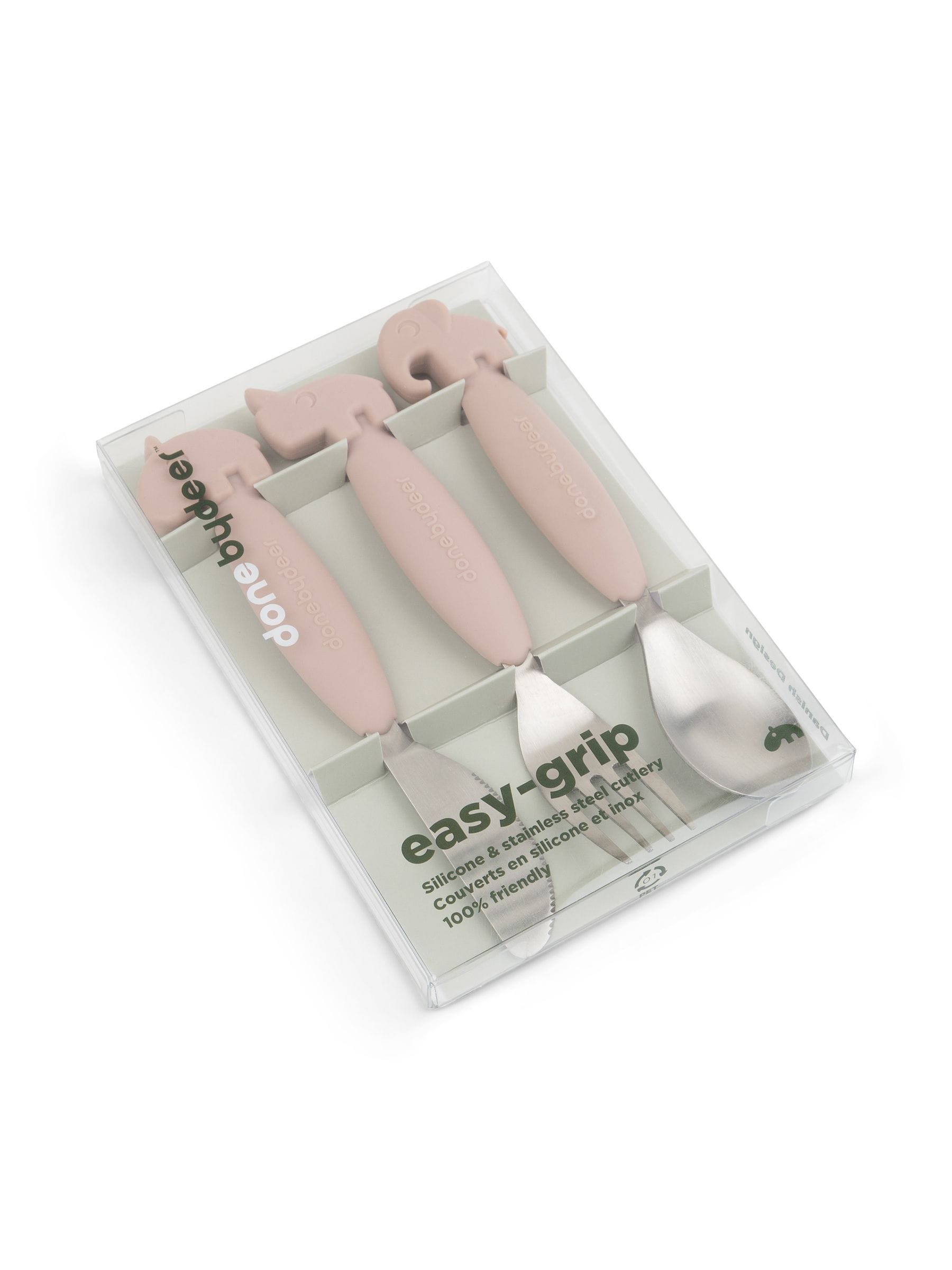 Done by Deer pink easy-grip baby cutlery set - British product