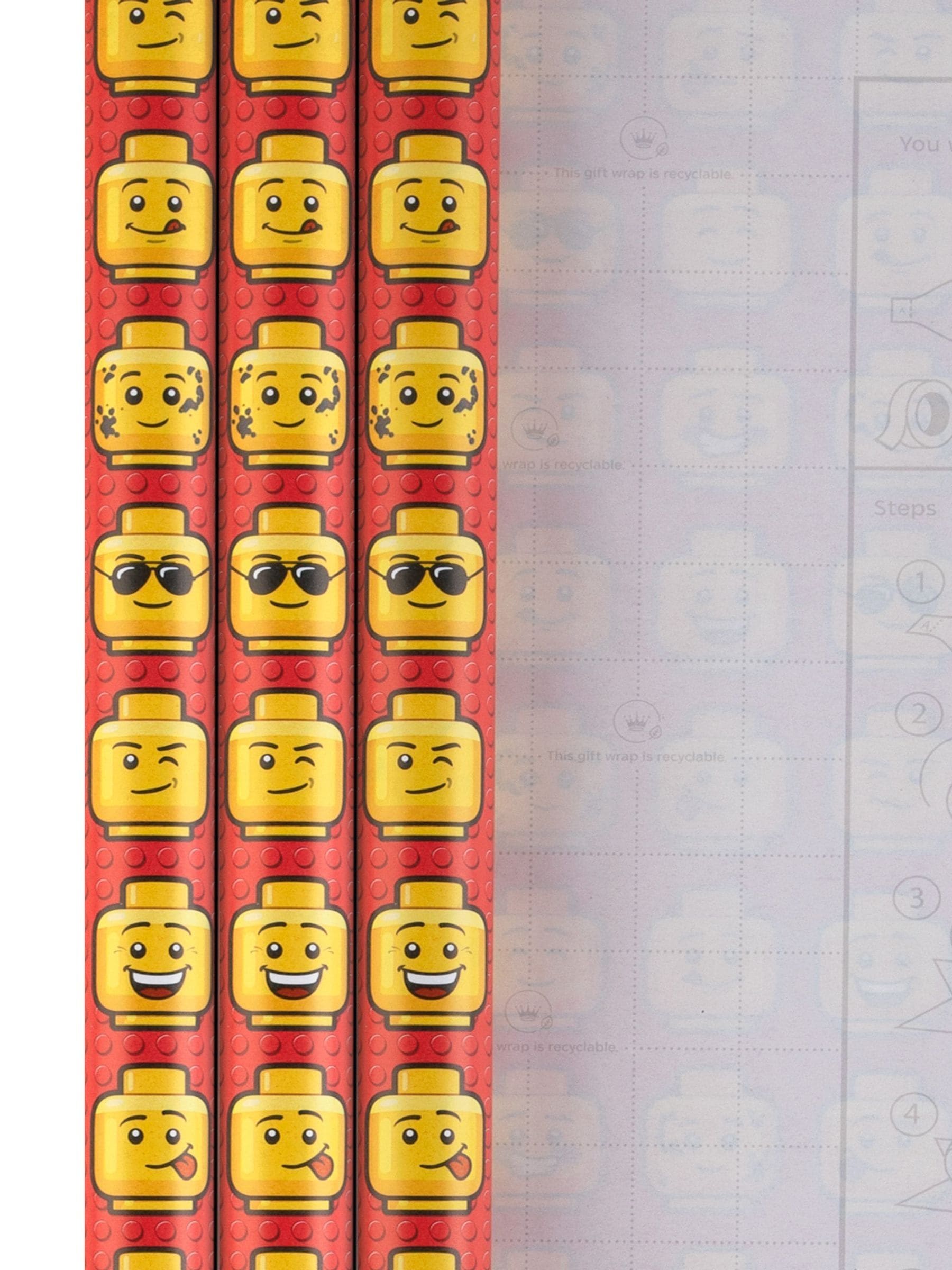 Hallmark Lego heads wrapping paper 3 rolls, imported from the UK