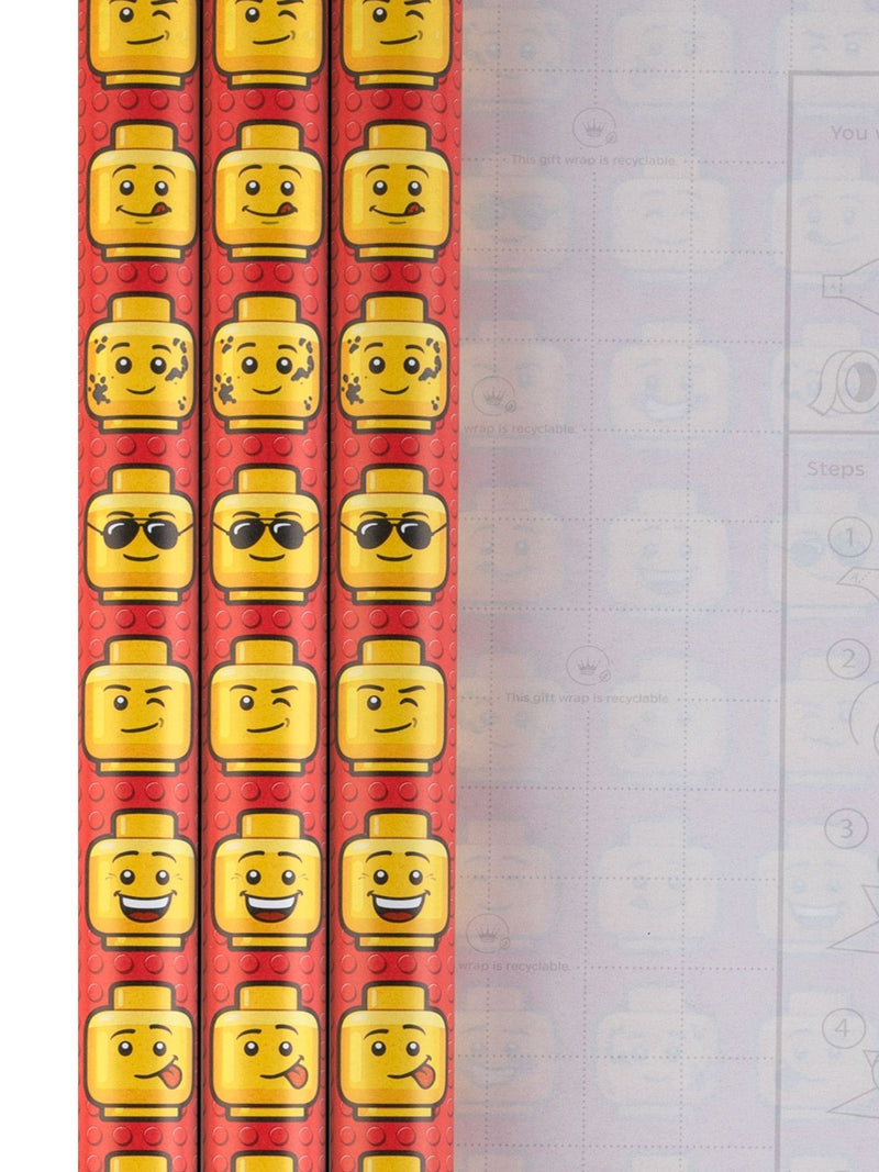 Hallmark Lego heads wrapping paper 3 rolls, imported from the UK