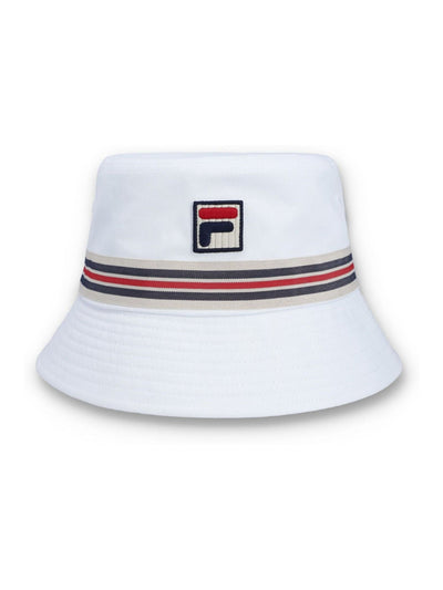 Next Fila White Jojo Bucket Hat with Heritage Stripe Tape- Buy online at McGrocer