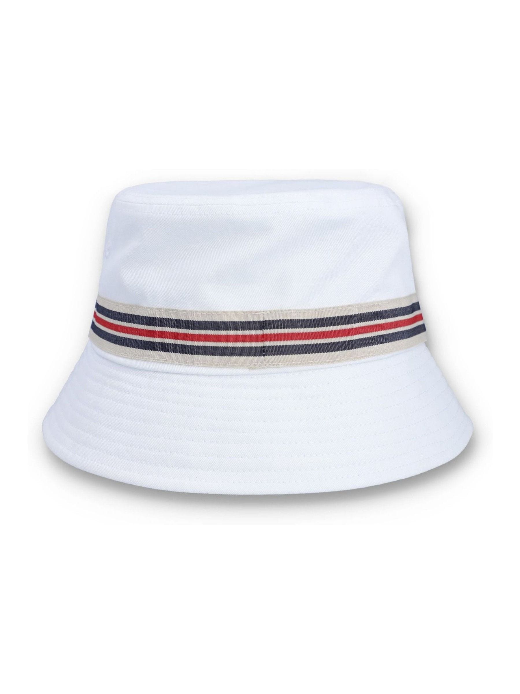Fila white Jojo bucket hat with heritage stripe tape, UK version