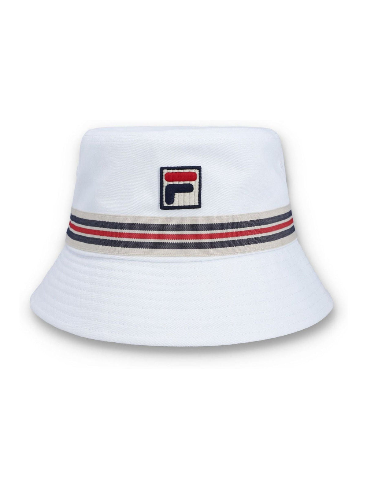 Fila white Jojo bucket hat with heritage stripe tape, UK version