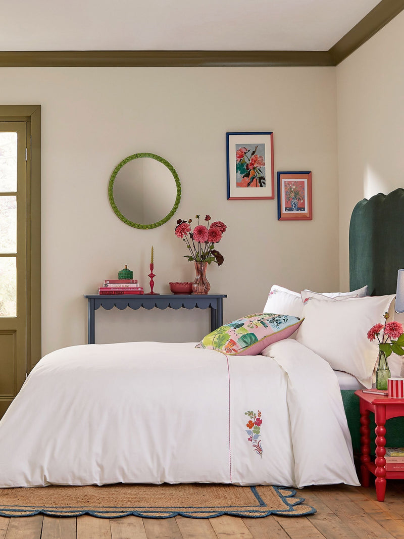 Land & Shore embroidered cotton pillowcase pair (British brand)