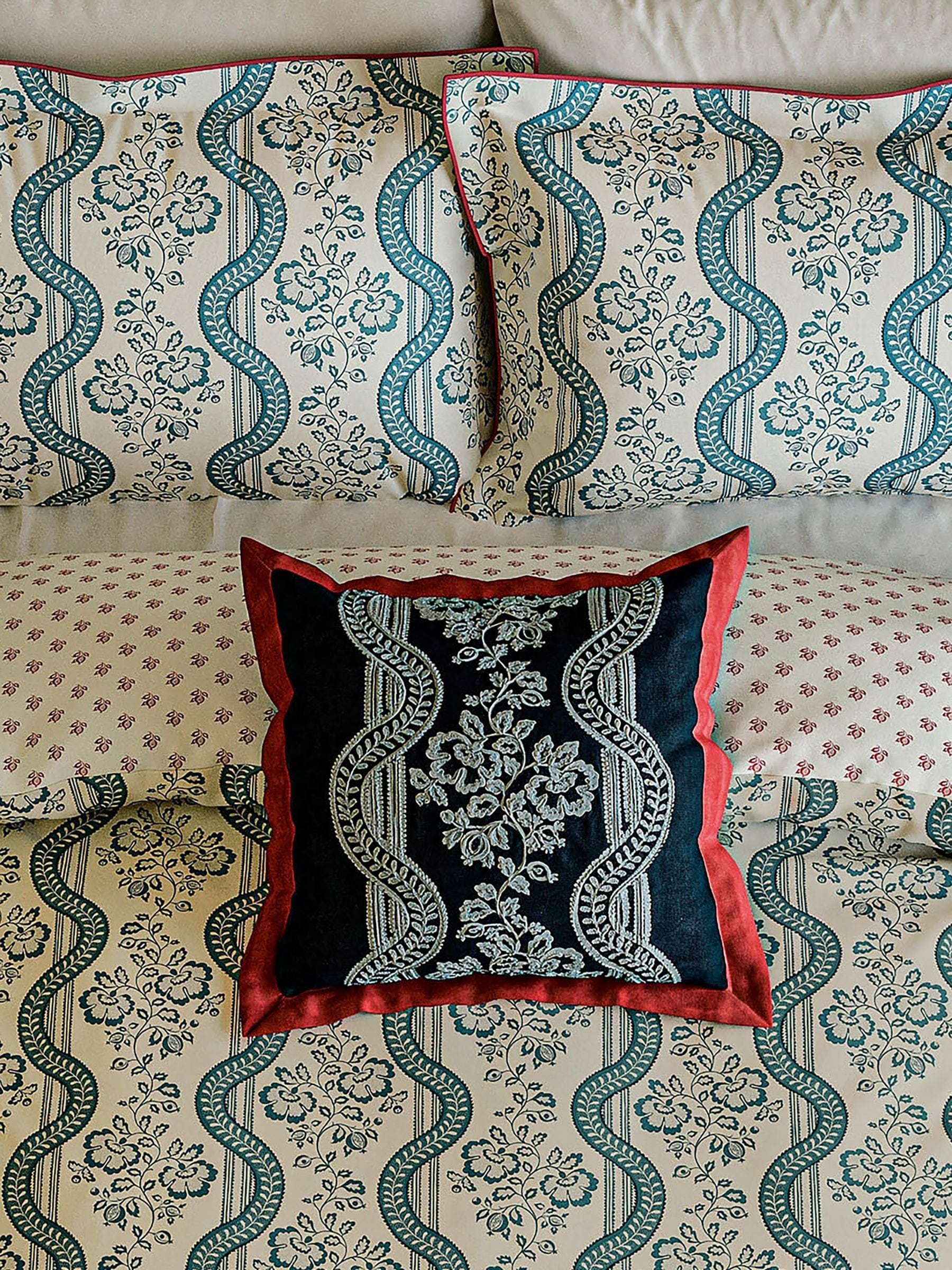 Sanderson Aubrey cushion indigo embroidered leaf trail 45x45cm, UK version