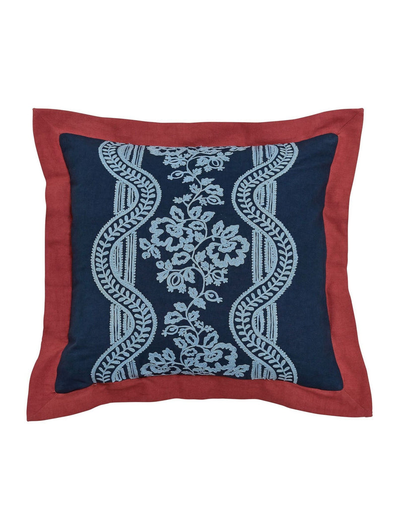 Sanderson Aubrey cushion indigo embroidered leaf trail 45x45cm, UK version