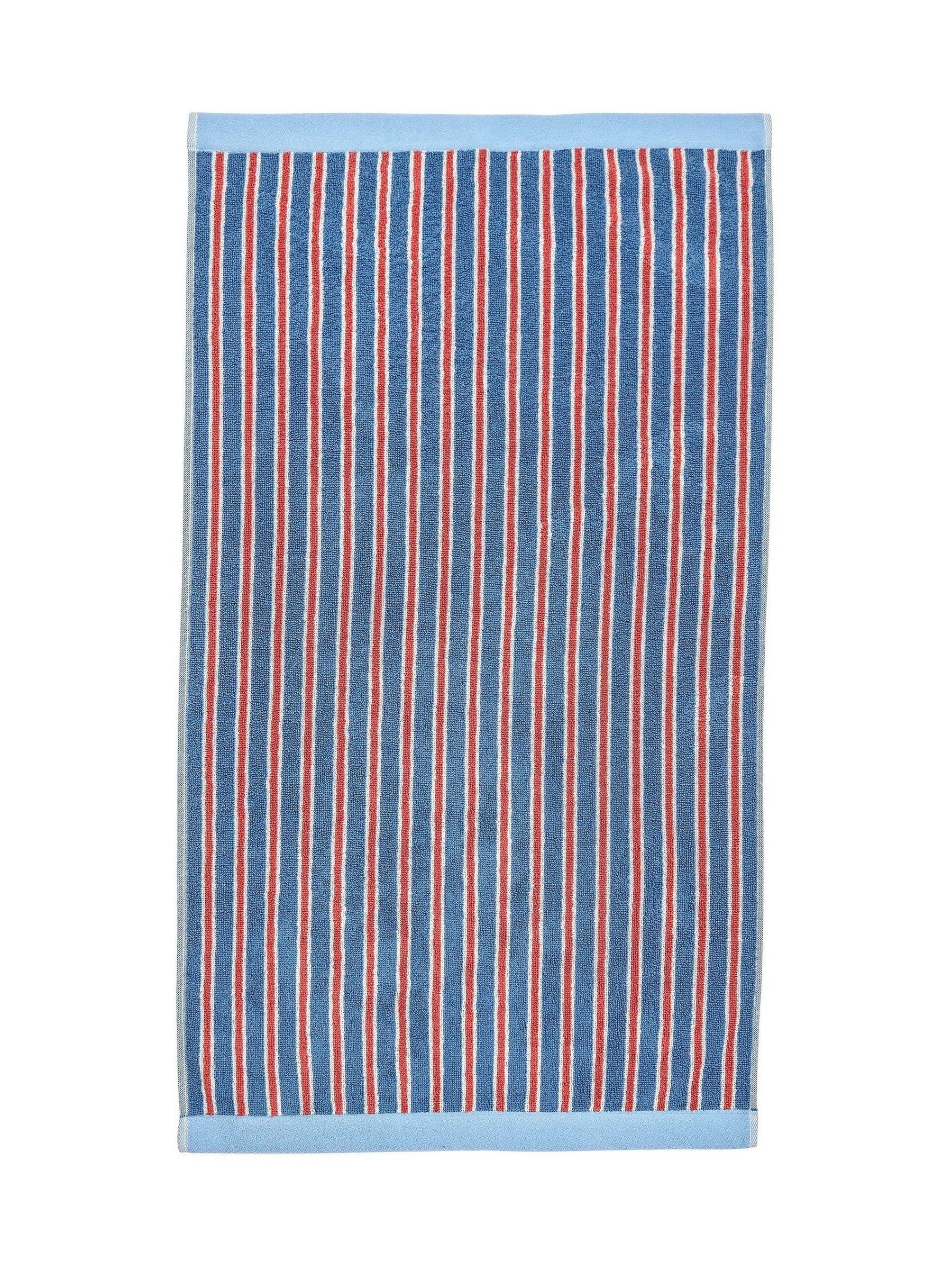 Land & Shore blue and red striped cotton towel, imported from the UK