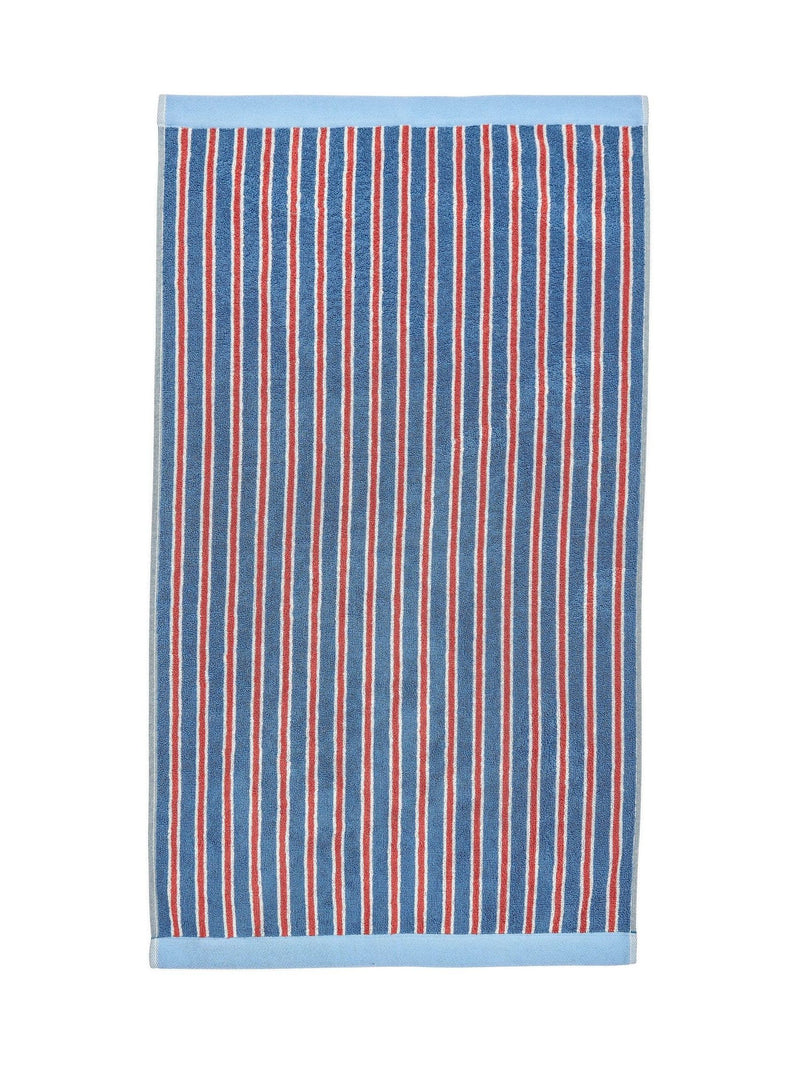 Land & Shore blue and red striped cotton towel, imported from the UK