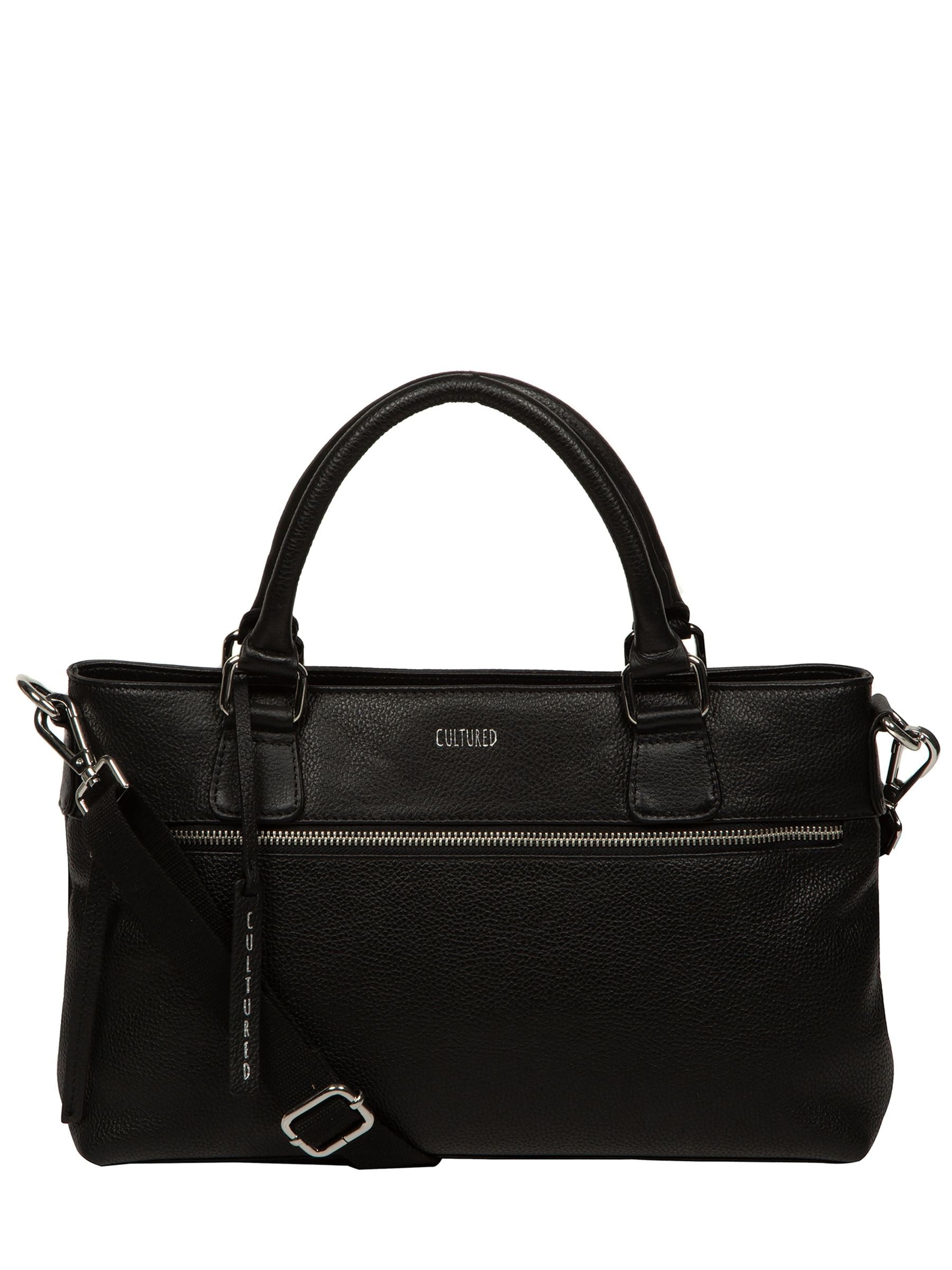 Cultured London Black Aviana leather grab bag, imported from the UK