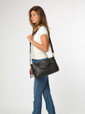Cultured London Black Aviana leather grab bag, imported from the UK