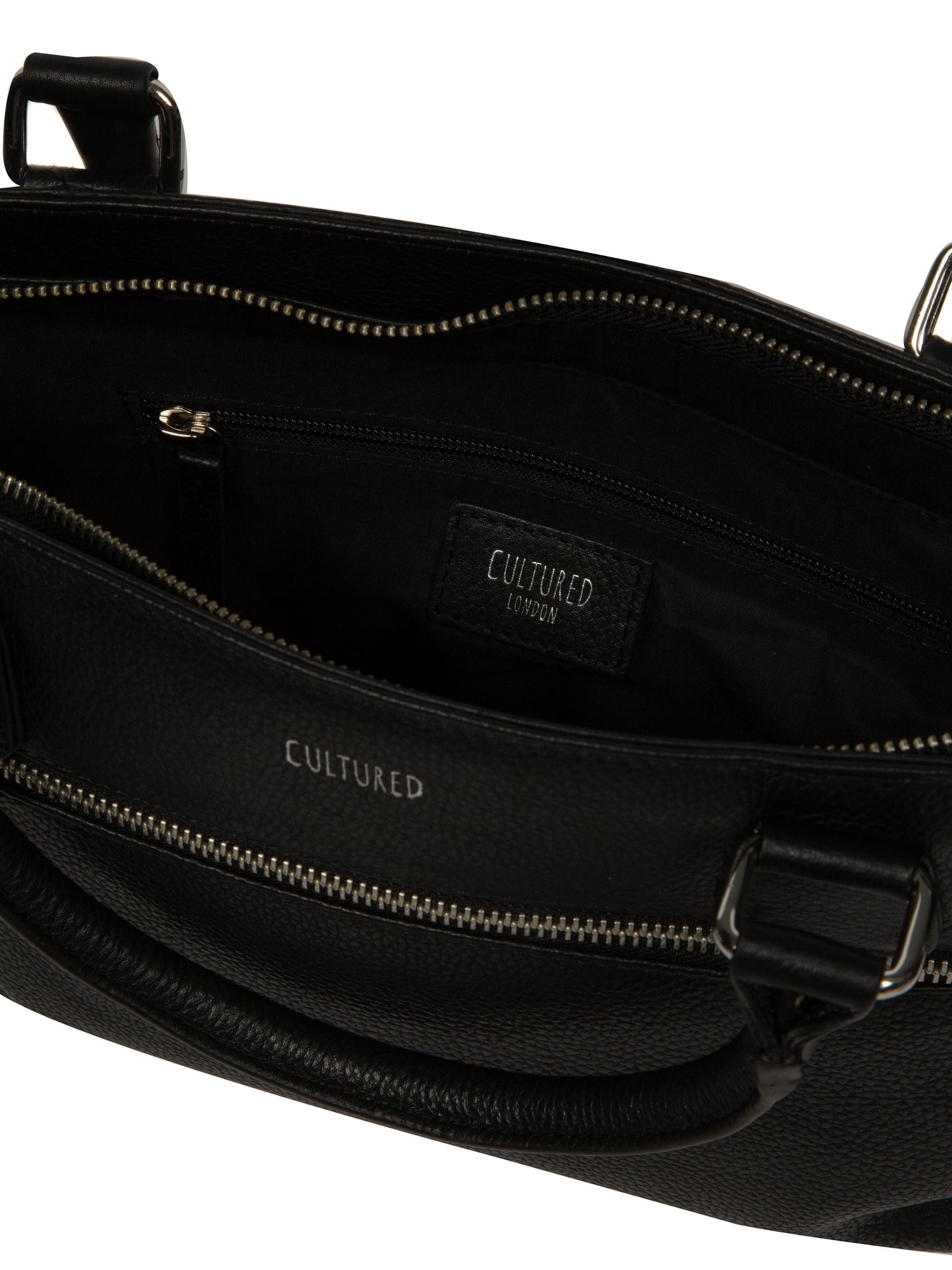 Cultured London Black Aviana leather grab bag, imported from the UK