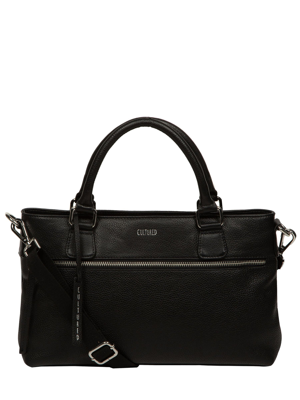 Cultured London Black Aviana leather grab bag, imported from the UK