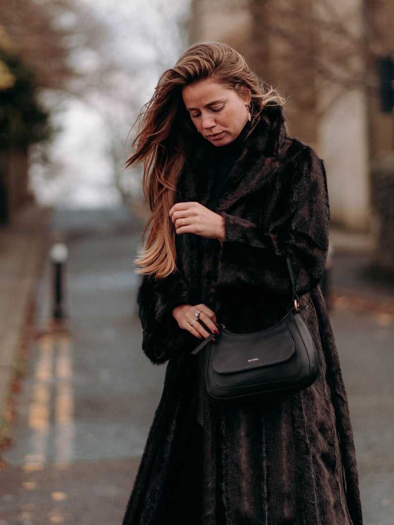 Pure Luxuries London Black Calista leather grab bag, imported from the UK