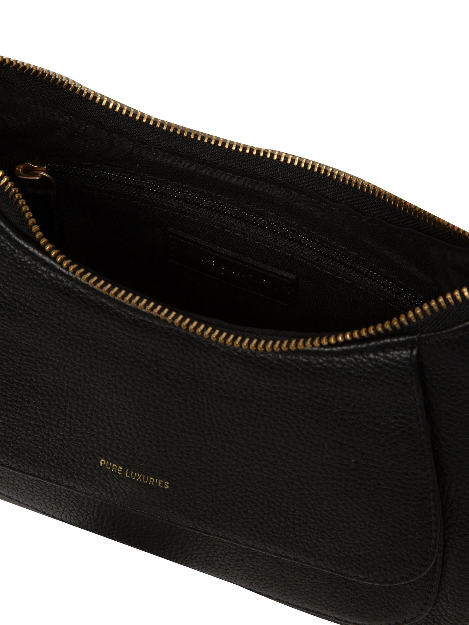 Pure Luxuries London Black Calista leather grab bag, imported from the UK
