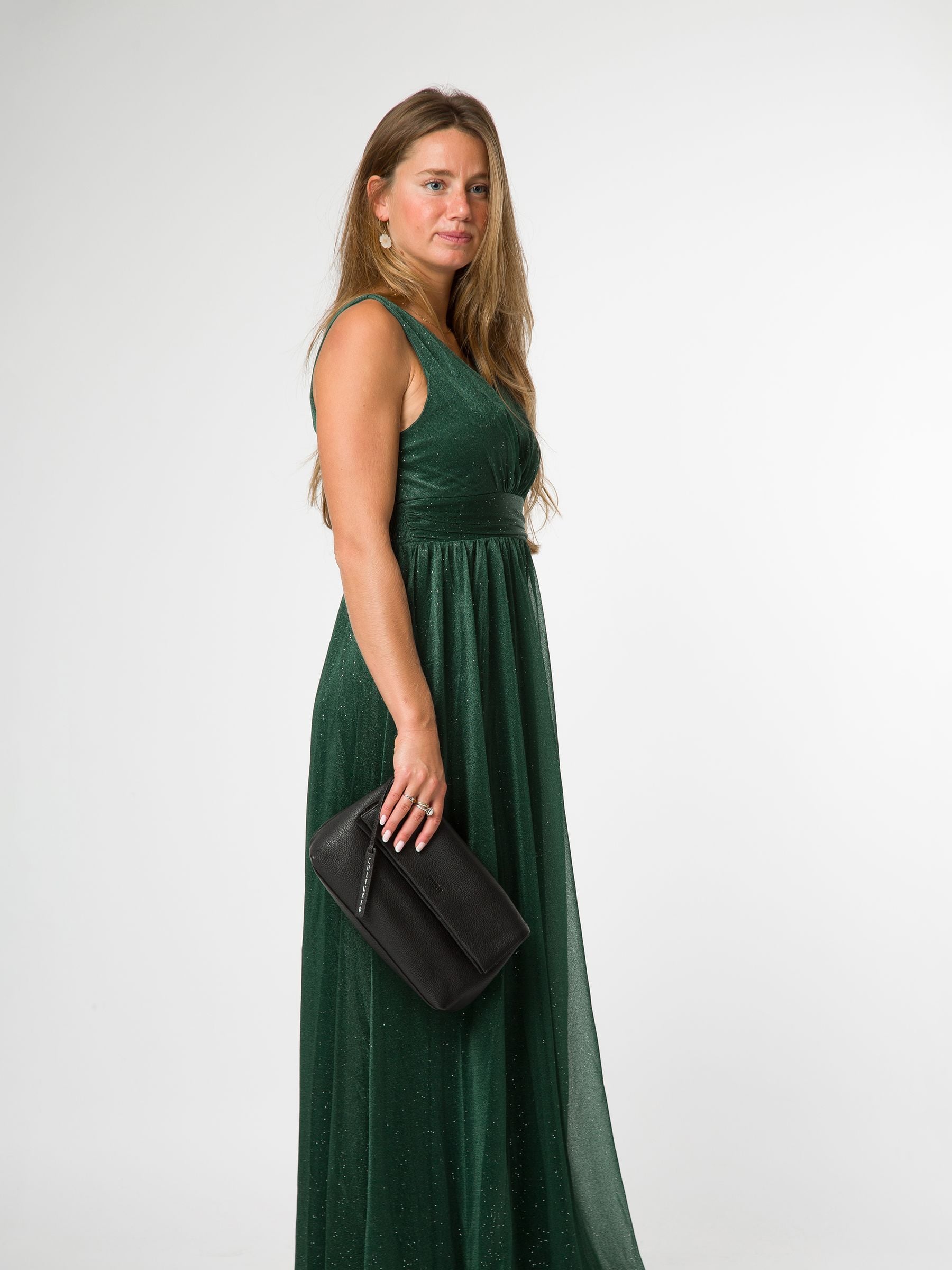 Cultured London black Isabetta leather clutch bag, imported from the UK