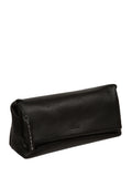 Cultured London black Isabetta leather clutch bag, imported from the UK