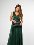 Cultured London black Isabetta leather clutch bag, imported from the UK