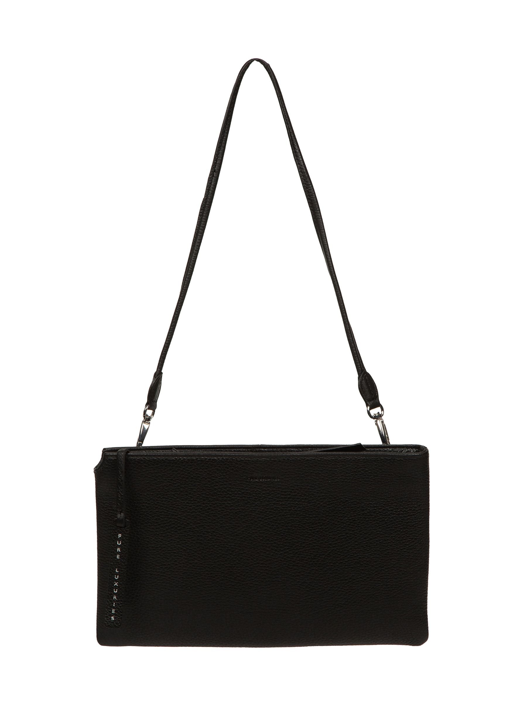 Pure Luxuries black leather Venetia grab clutch bag, imported from the UK