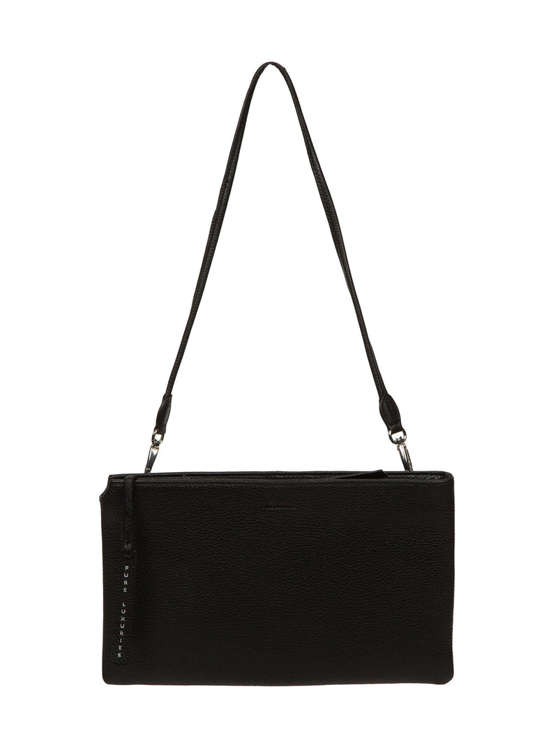 Pure Luxuries black leather Venetia grab clutch bag, imported from the UK