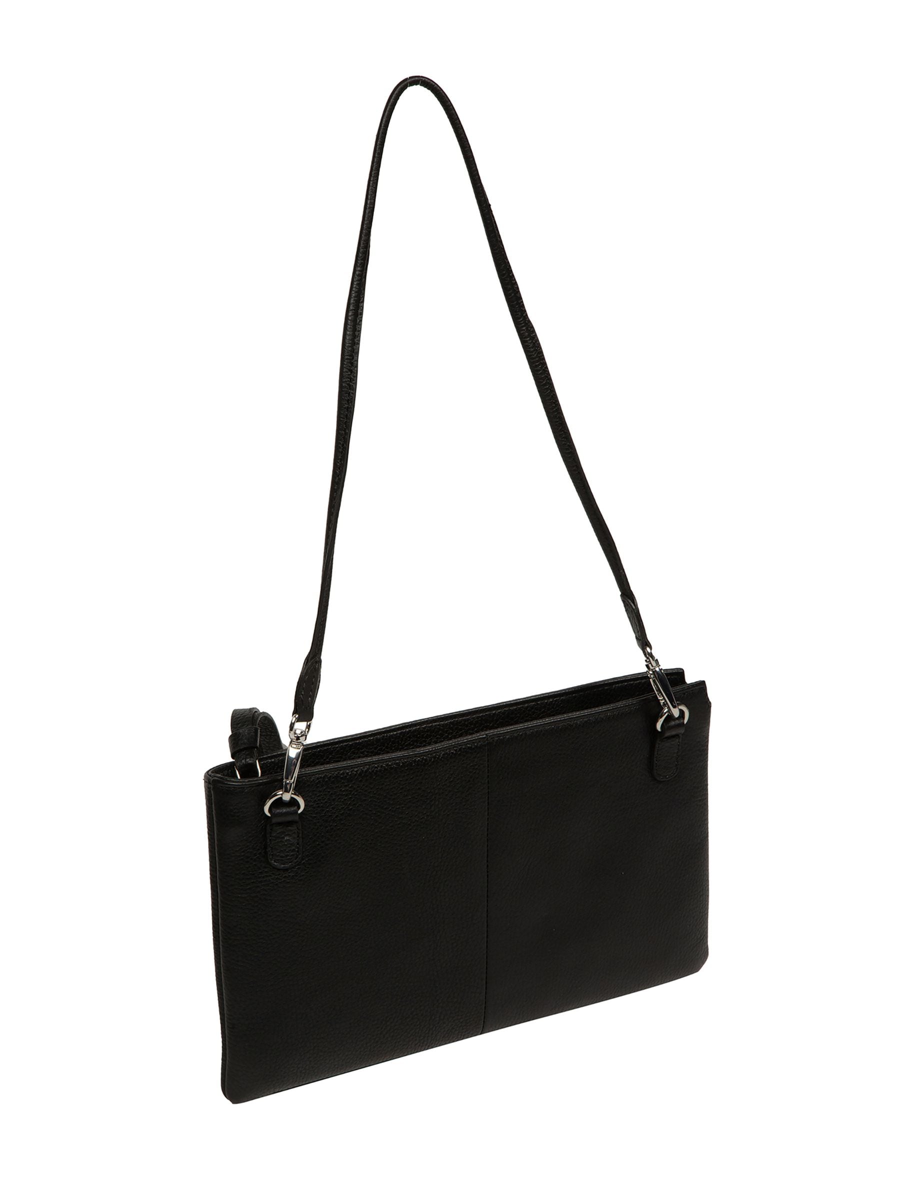 Pure Luxuries black leather Venetia grab clutch bag, imported from the UK
