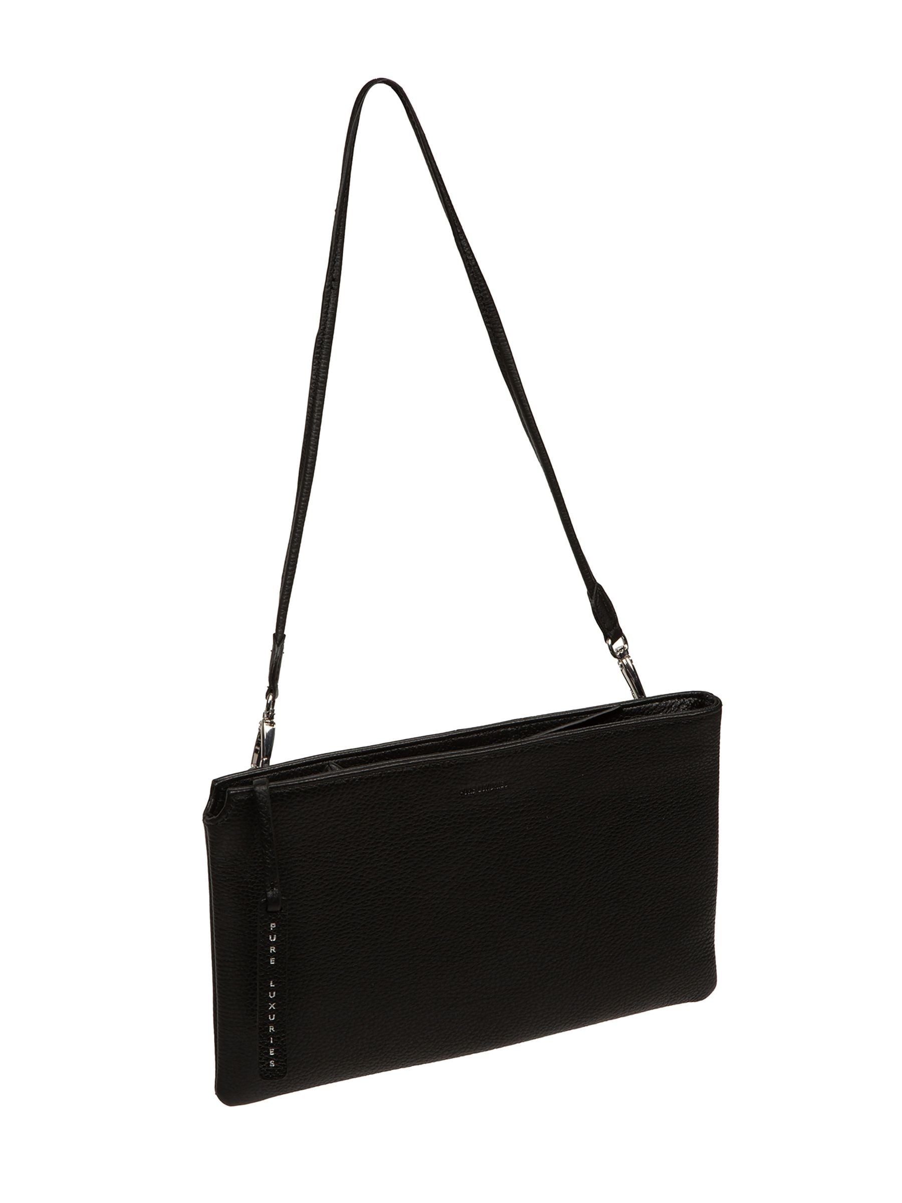 Pure Luxuries black leather Venetia grab clutch bag, imported from the UK