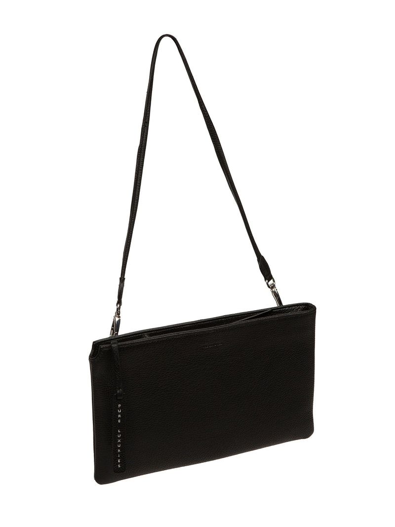 Pure Luxuries black leather Venetia grab clutch bag, imported from the UK