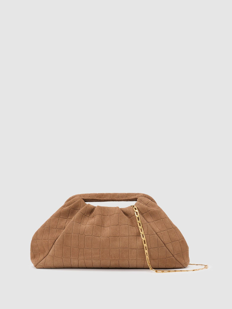Reiss tan croc-embossed suede clutch bag, imported from the UK