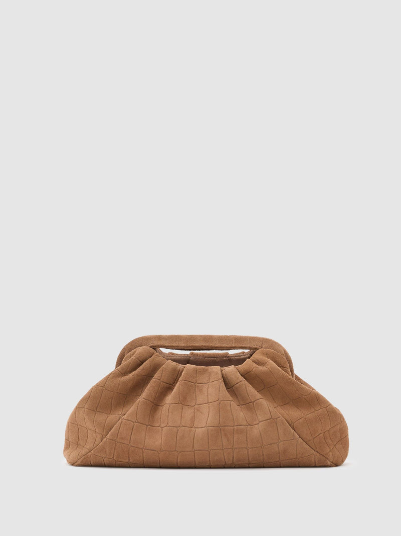 Reiss tan croc-embossed suede clutch bag, imported from the UK