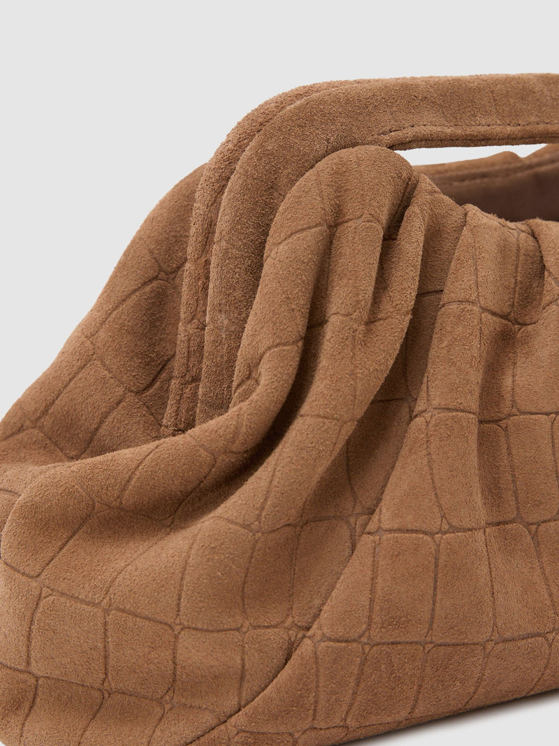 Reiss tan croc-embossed suede clutch bag, imported from the UK