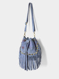Joe Browns blue suede boho handbag with tassels (British brand)