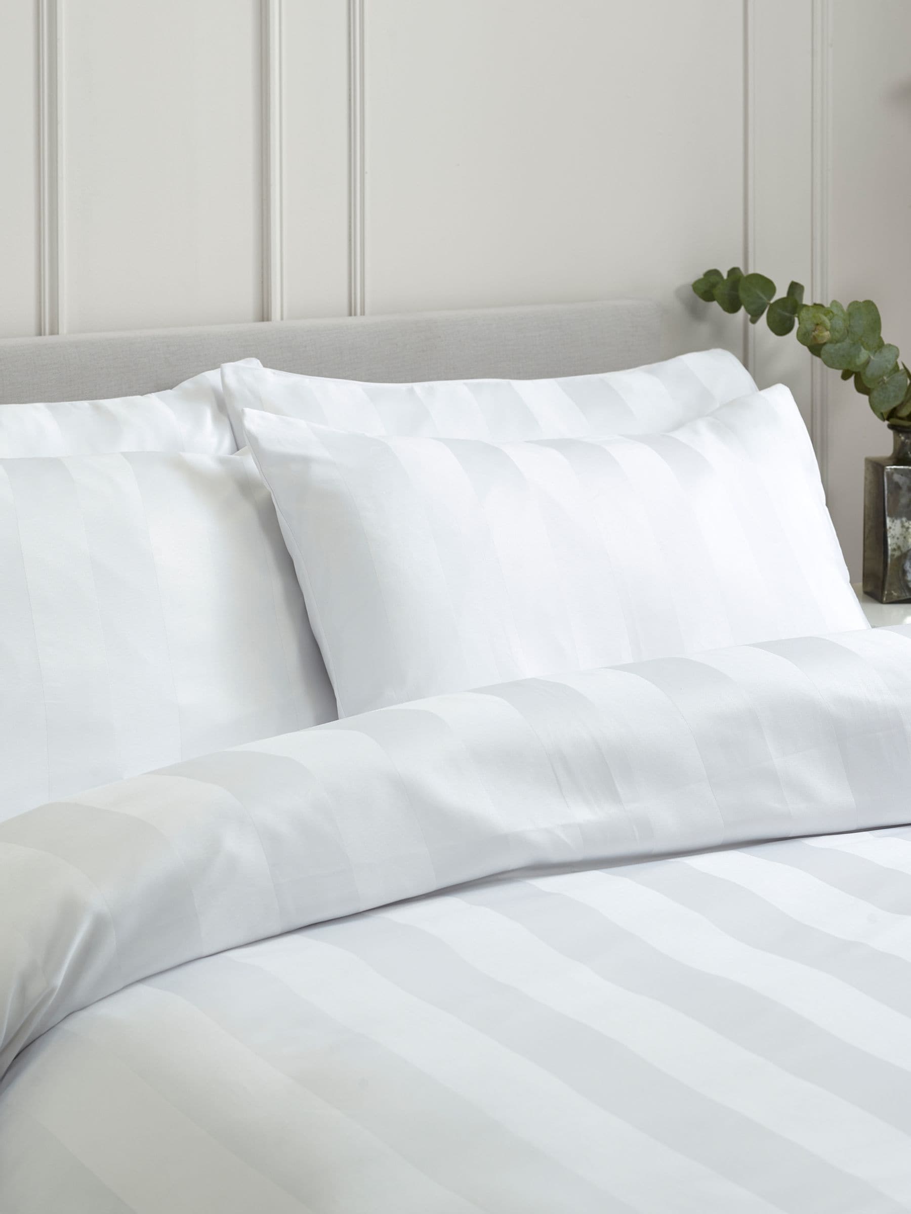 Catherine Lansfield white satin stripe pillowcases 4-pack, imported from UK