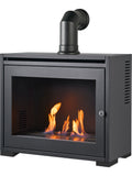 Adam S6 charcoal grey bio ethanol stove with angled pipe - British product