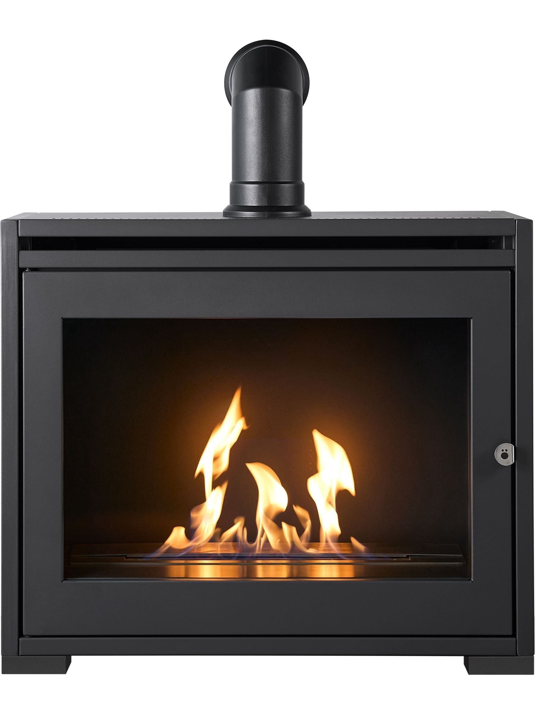 Adam S6 charcoal grey bio ethanol stove with angled pipe - British product