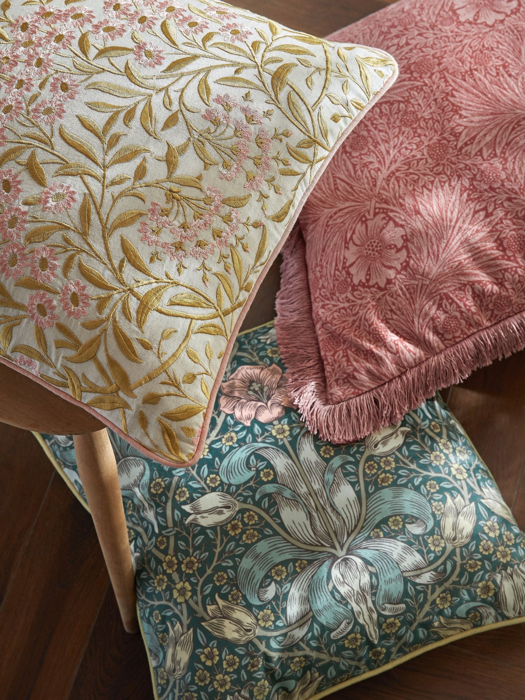 William Morris At Home Michaelmas Daisy cushion brick pink gold - British product