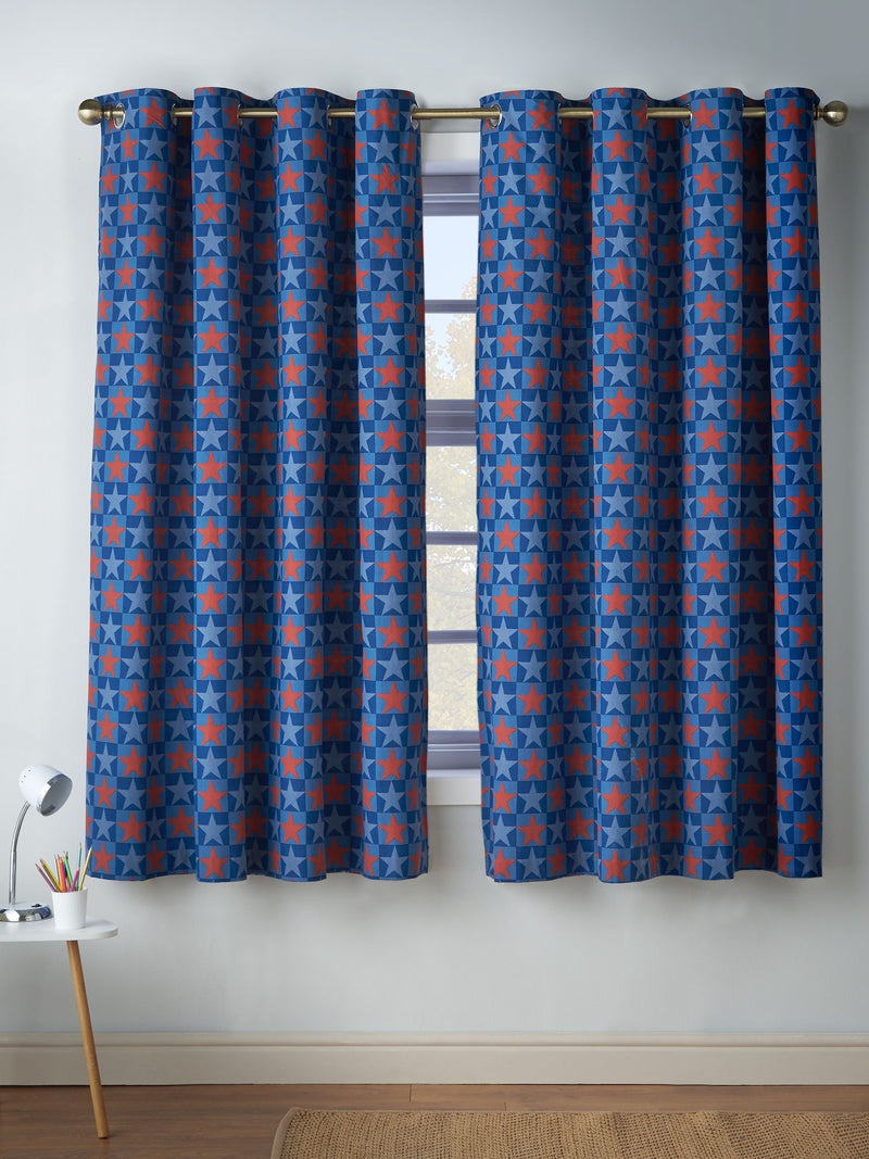 Catherine Lansfield blue stars and check reversible curtains 168x183cm, UK version