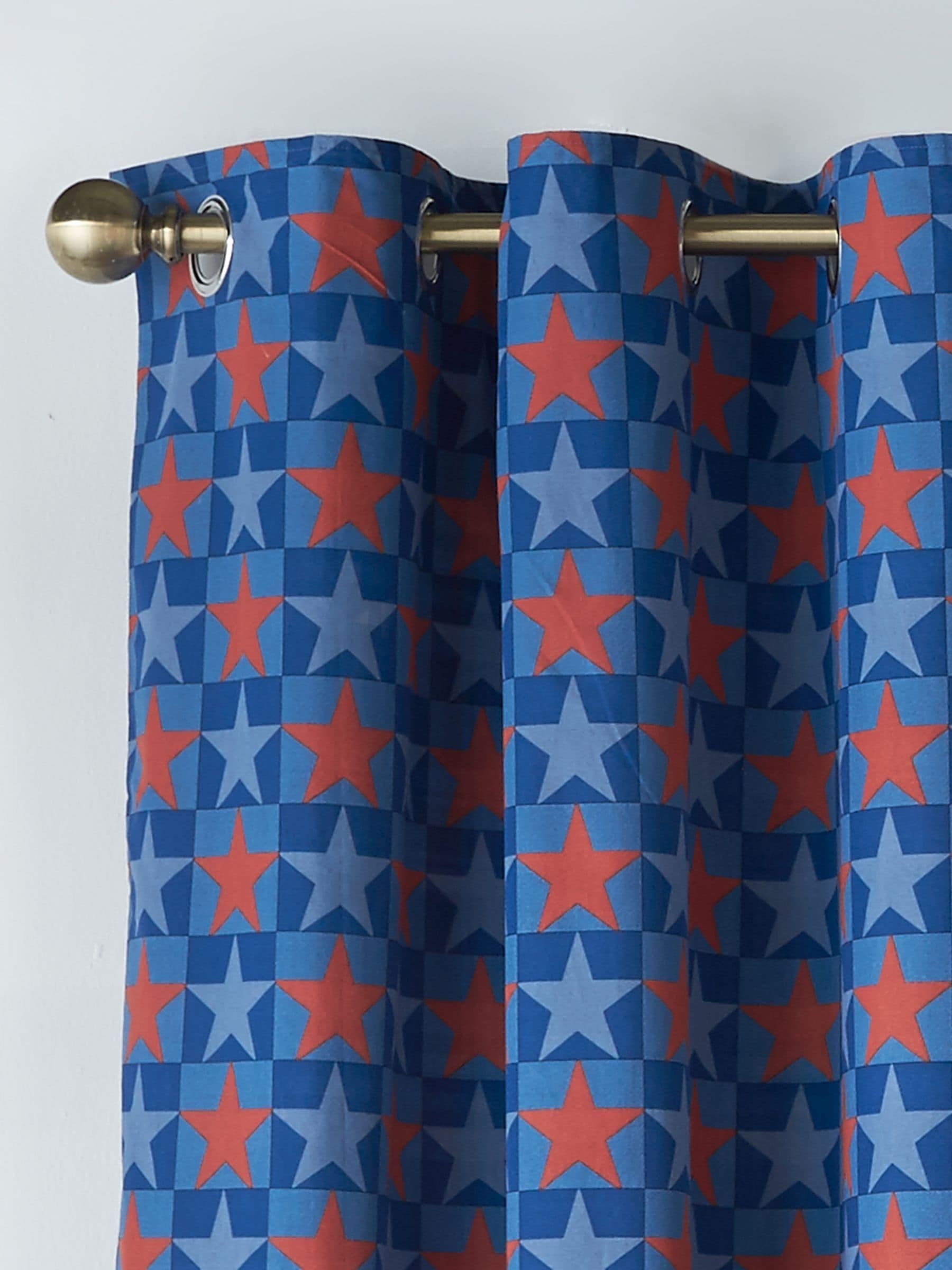 Catherine Lansfield blue stars and check reversible curtains 168x183cm, UK version