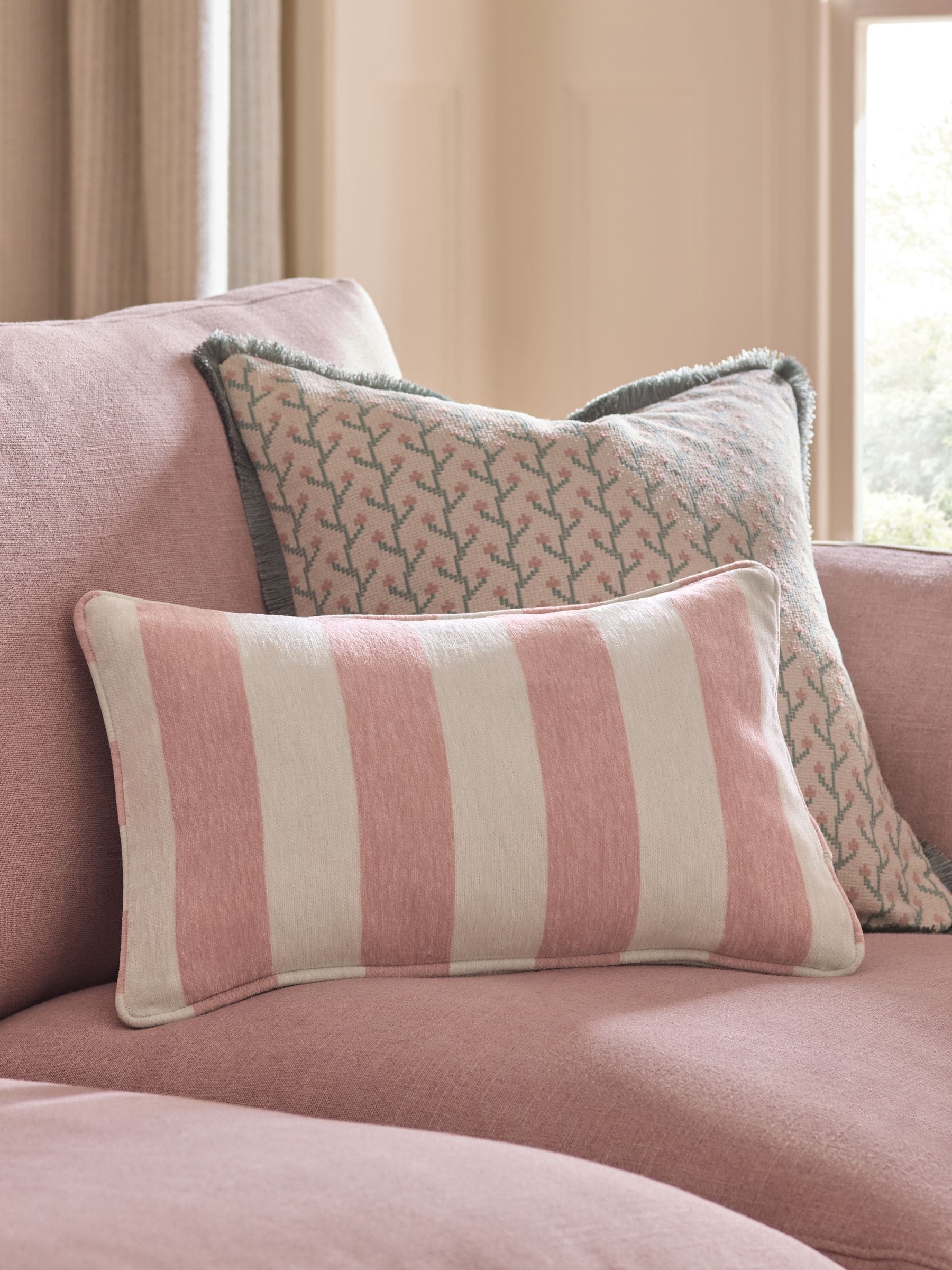 Chenille Stripe Cushion Sage Green 50 x 50cm
