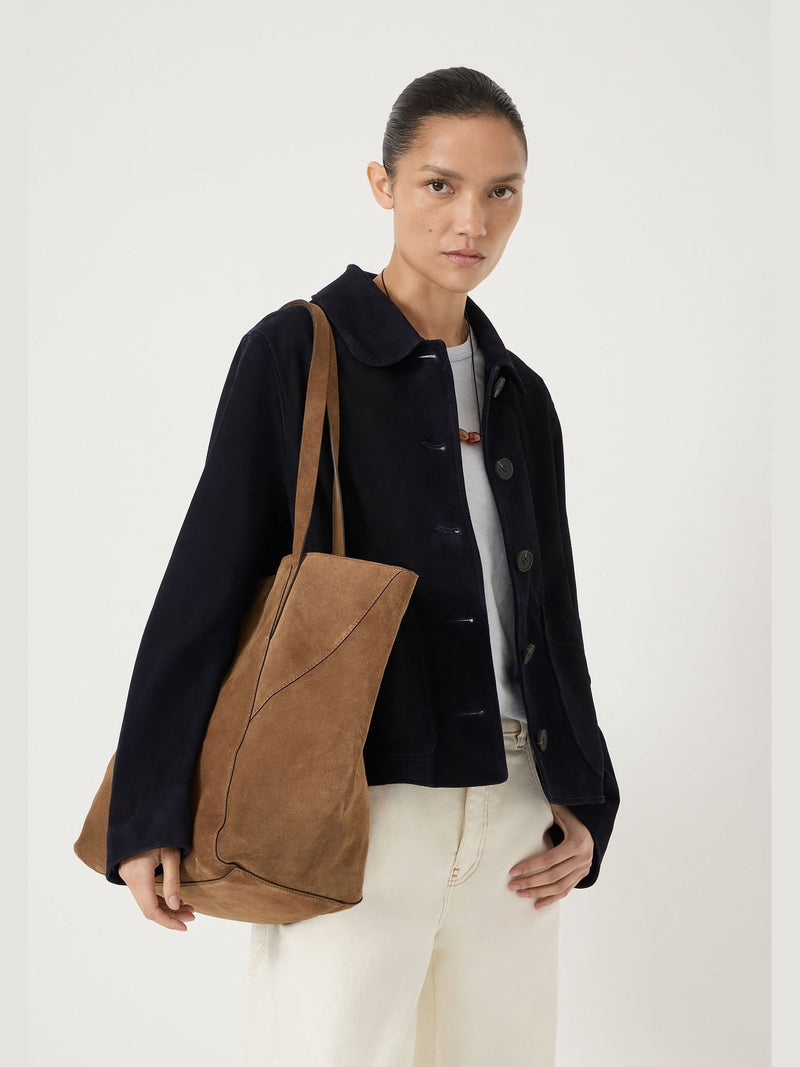 Hush brown suede panel tote bag by British brand, UK version