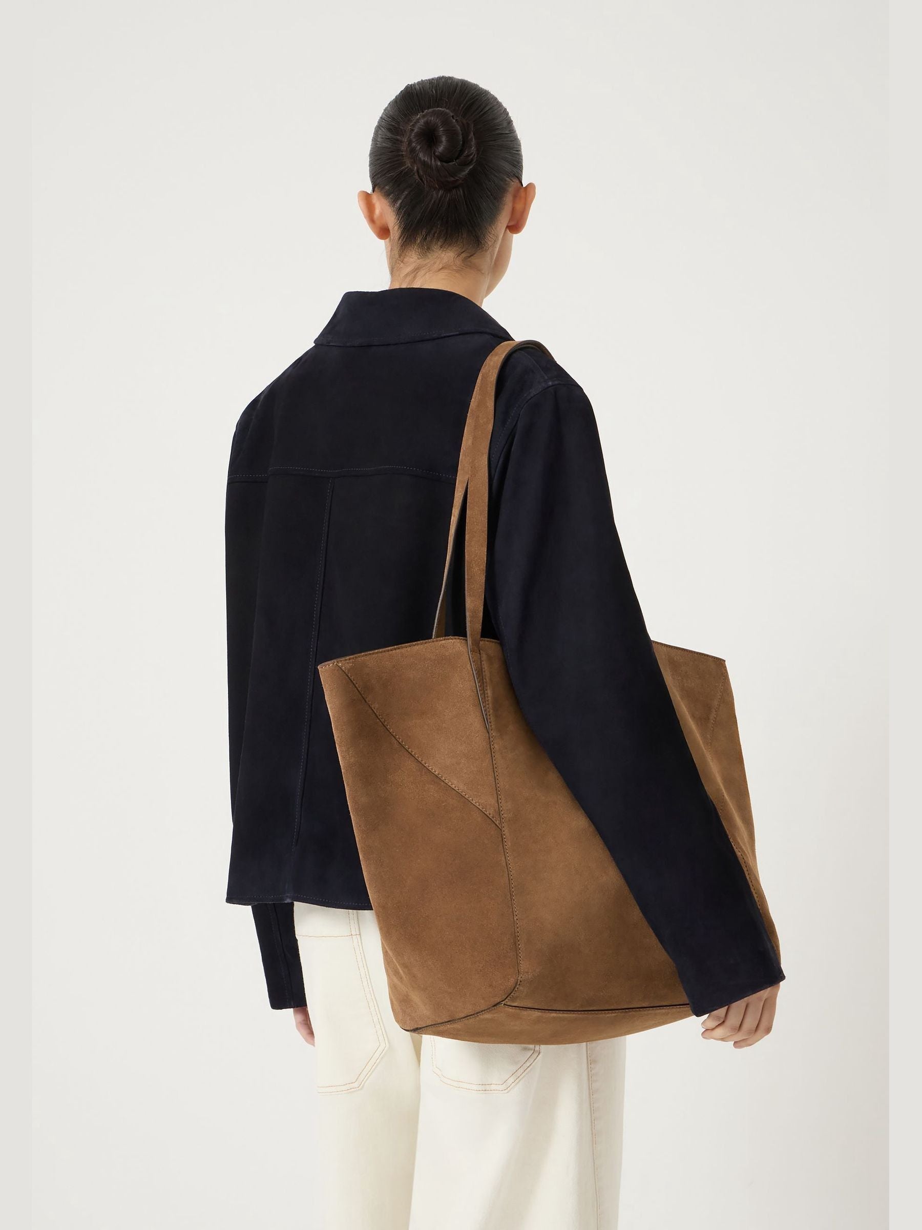 Hush brown suede panel tote bag by British brand, UK version