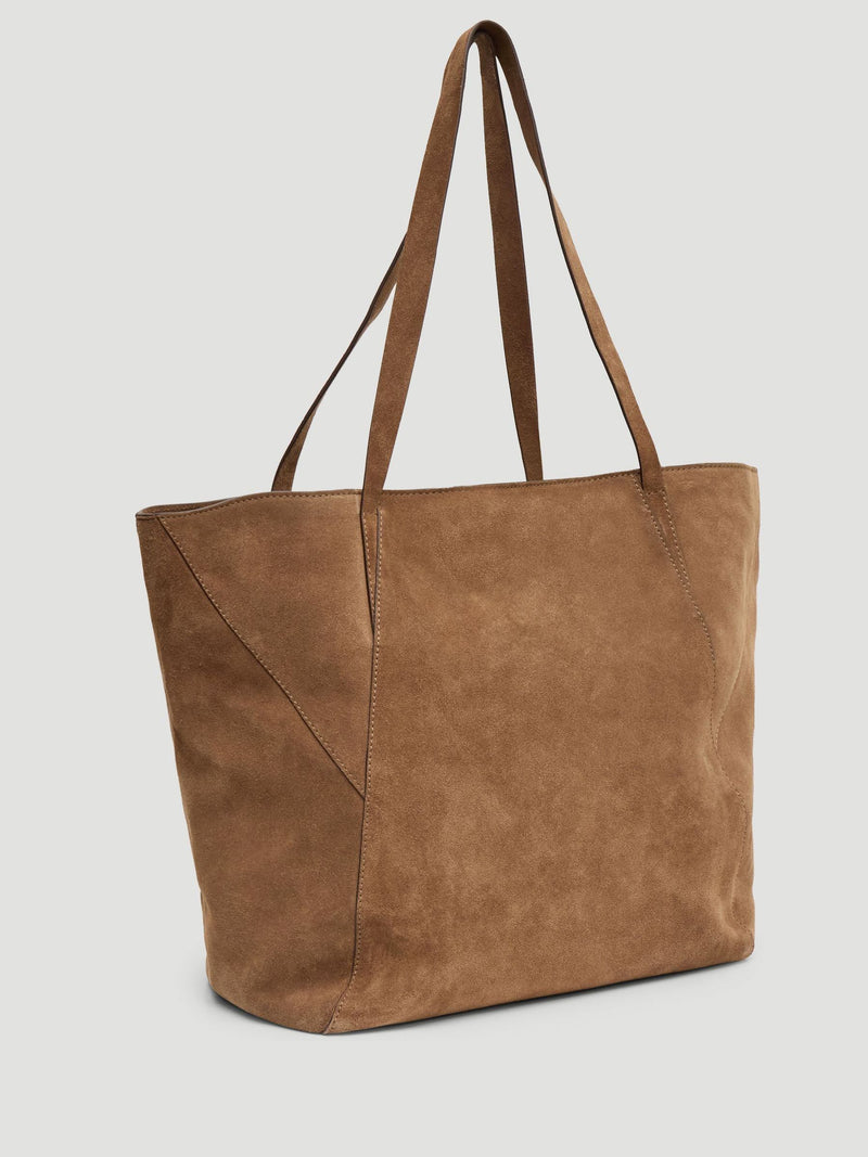 Hush brown suede panel tote bag by British brand, UK version