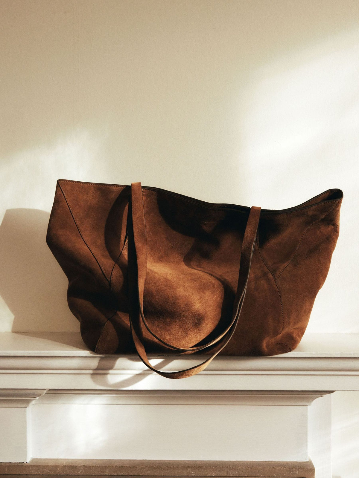 Hush brown suede panel tote bag by British brand, UK version
