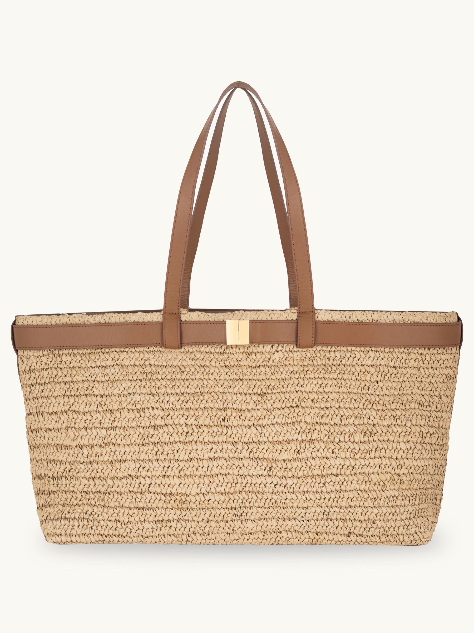 Apatchy Brown Esme raffia tote bag with leather trim - British product