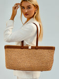 Apatchy Brown Esme raffia tote bag with leather trim - British product
