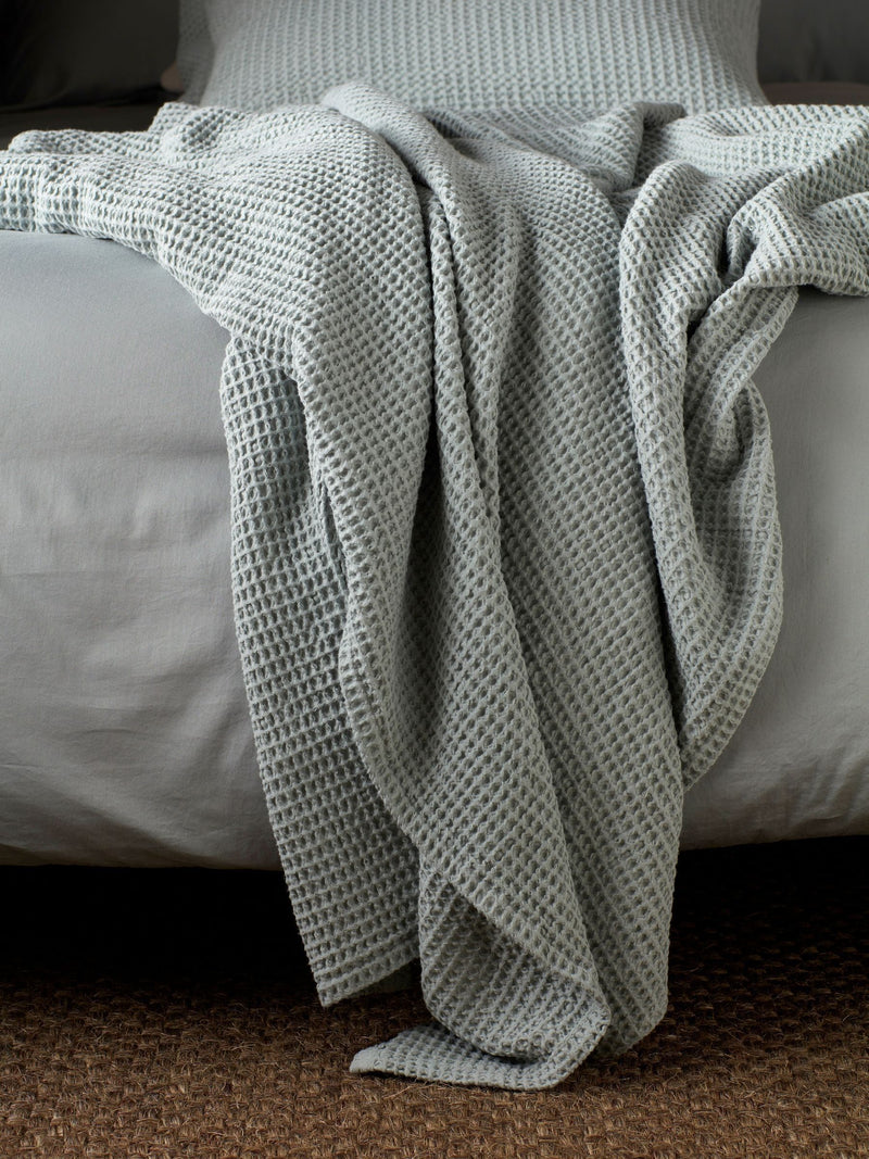 Secret Linen Store sage waffle cotton throw 260x230cm, imported from the UK
