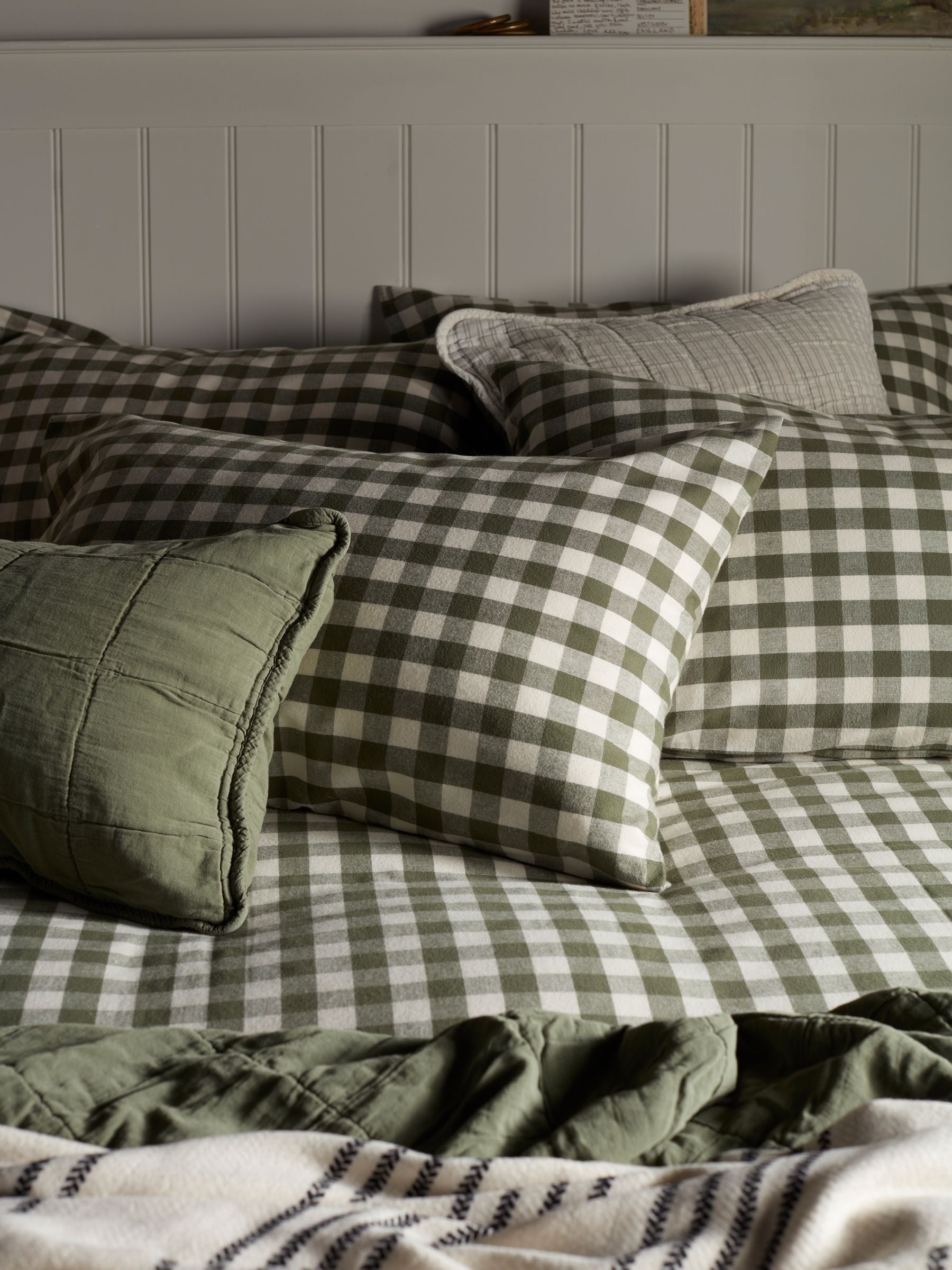 Secret Linen Store olive gingham brushed cotton pillowcase standard, UK version