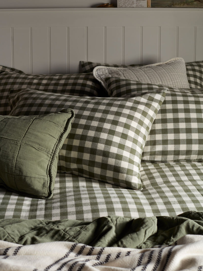 Secret Linen Store olive gingham brushed cotton pillowcase standard, UK version