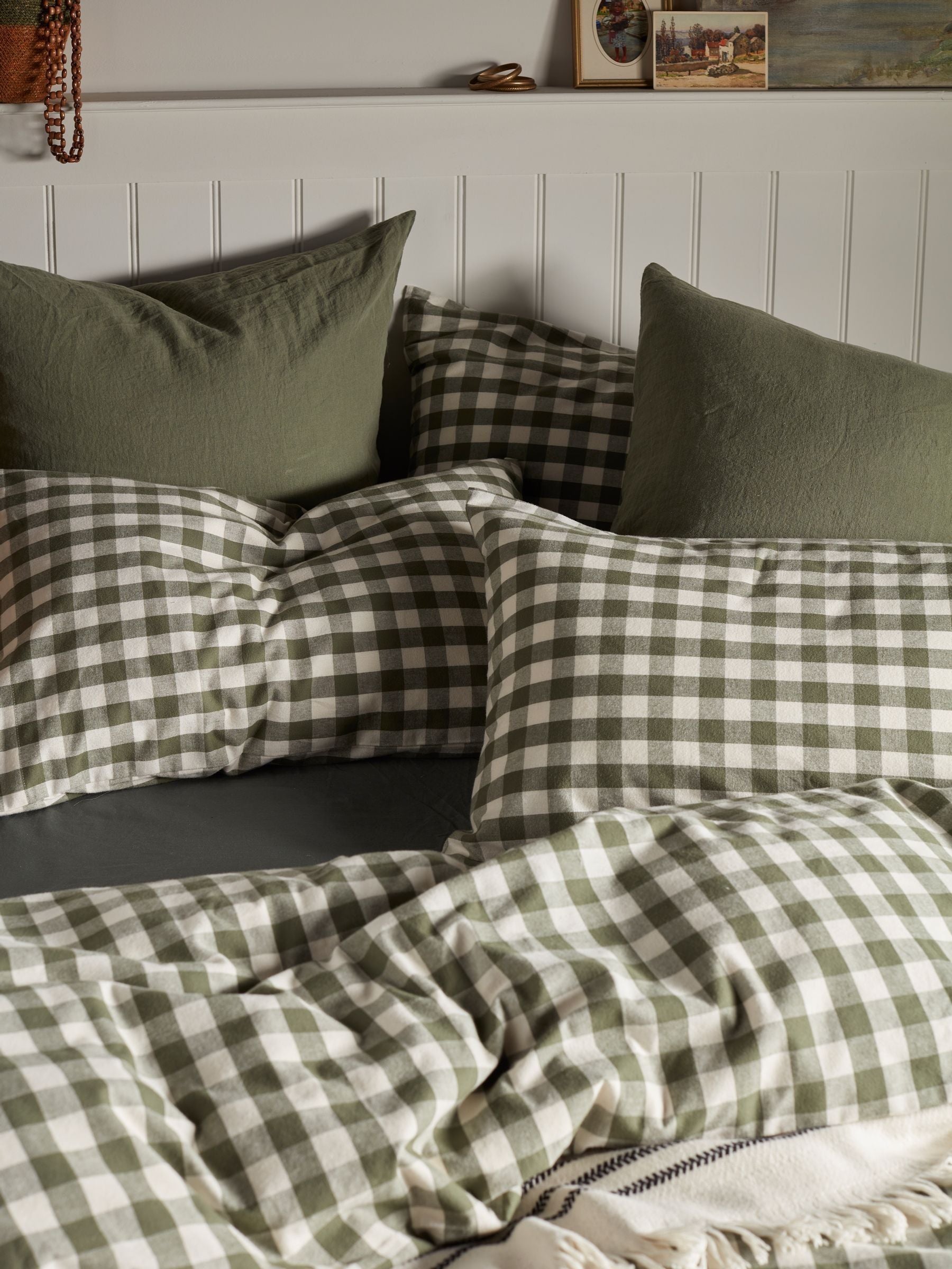 Secret Linen Store olive gingham brushed cotton pillowcase standard, UK version