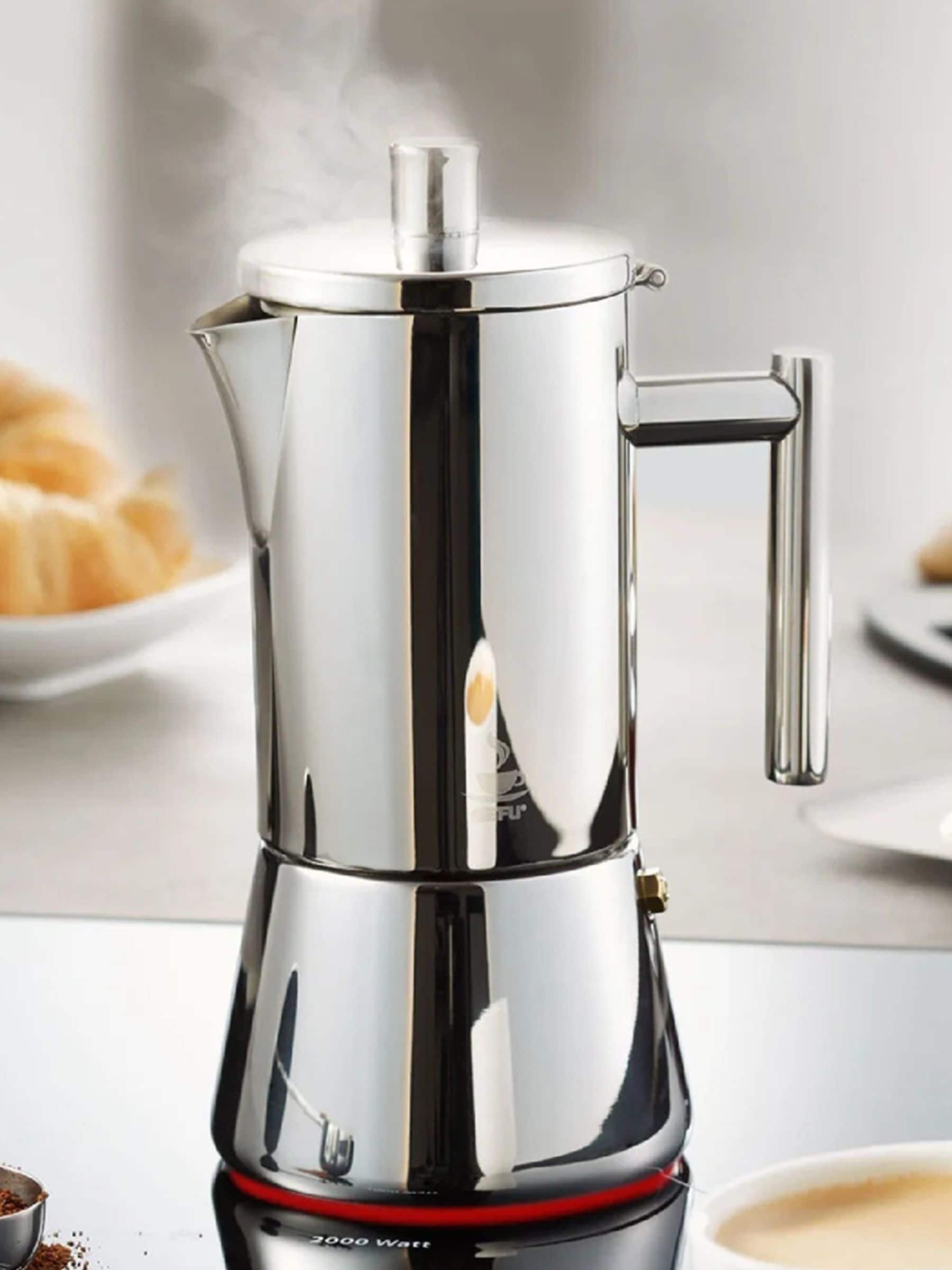 GEFU Silver Nando 4-cup espresso maker stainless steel (British brand)