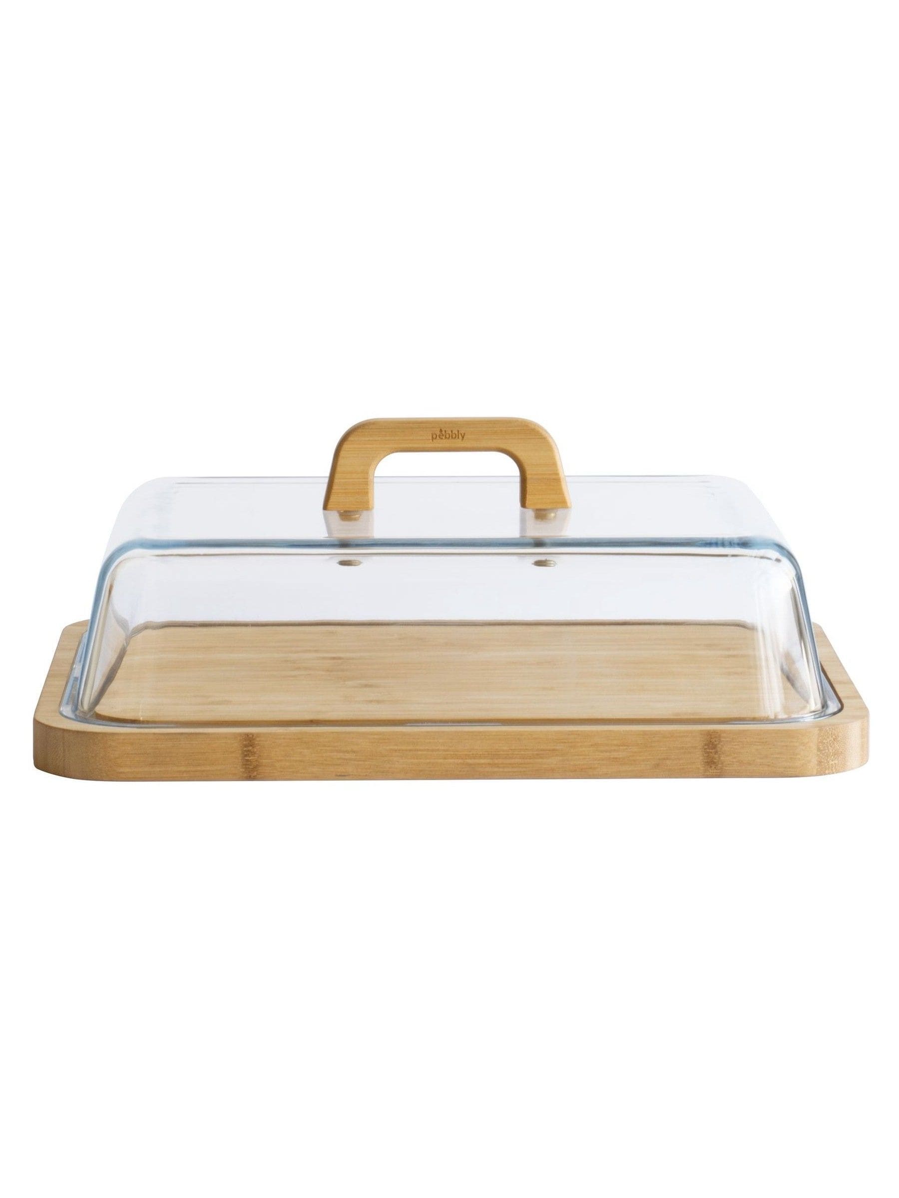 Pebbly Clear glass and bamboo cheese box, imported from the UK
