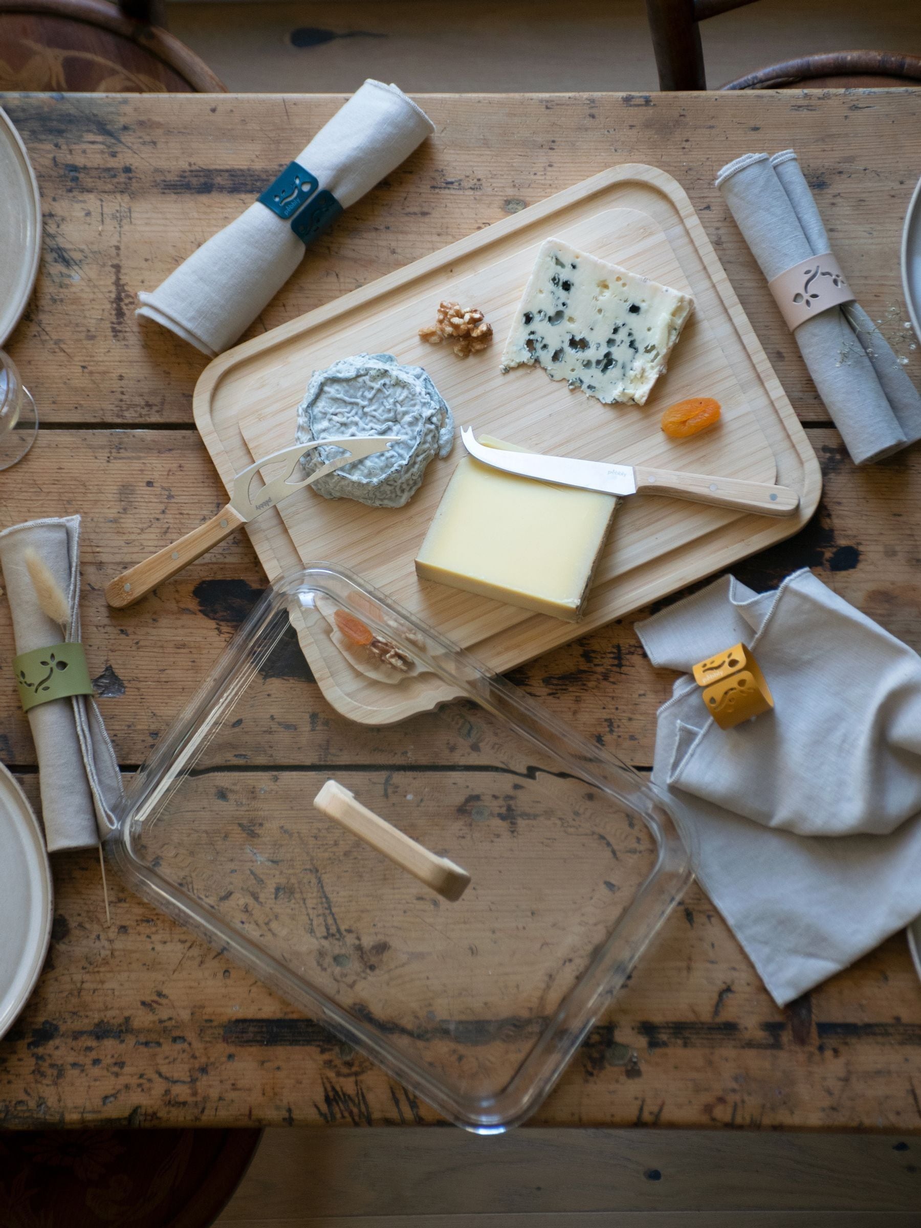 Pebbly Clear glass and bamboo cheese box, imported from the UK