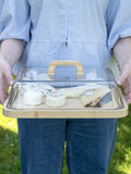 Pebbly Clear glass and bamboo cheese box, imported from the UK